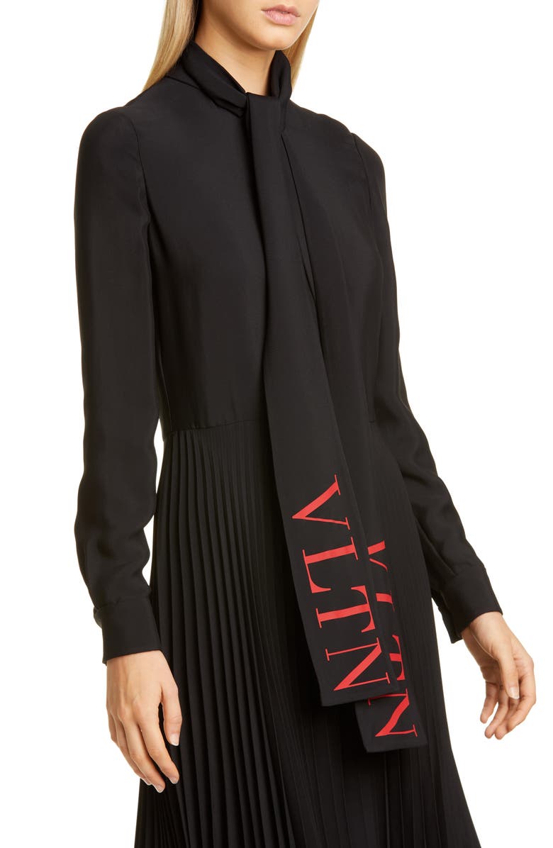 Valentino VLTN Logo Tie Neck Long Sleeve Midi Dress, Alternate, color, 