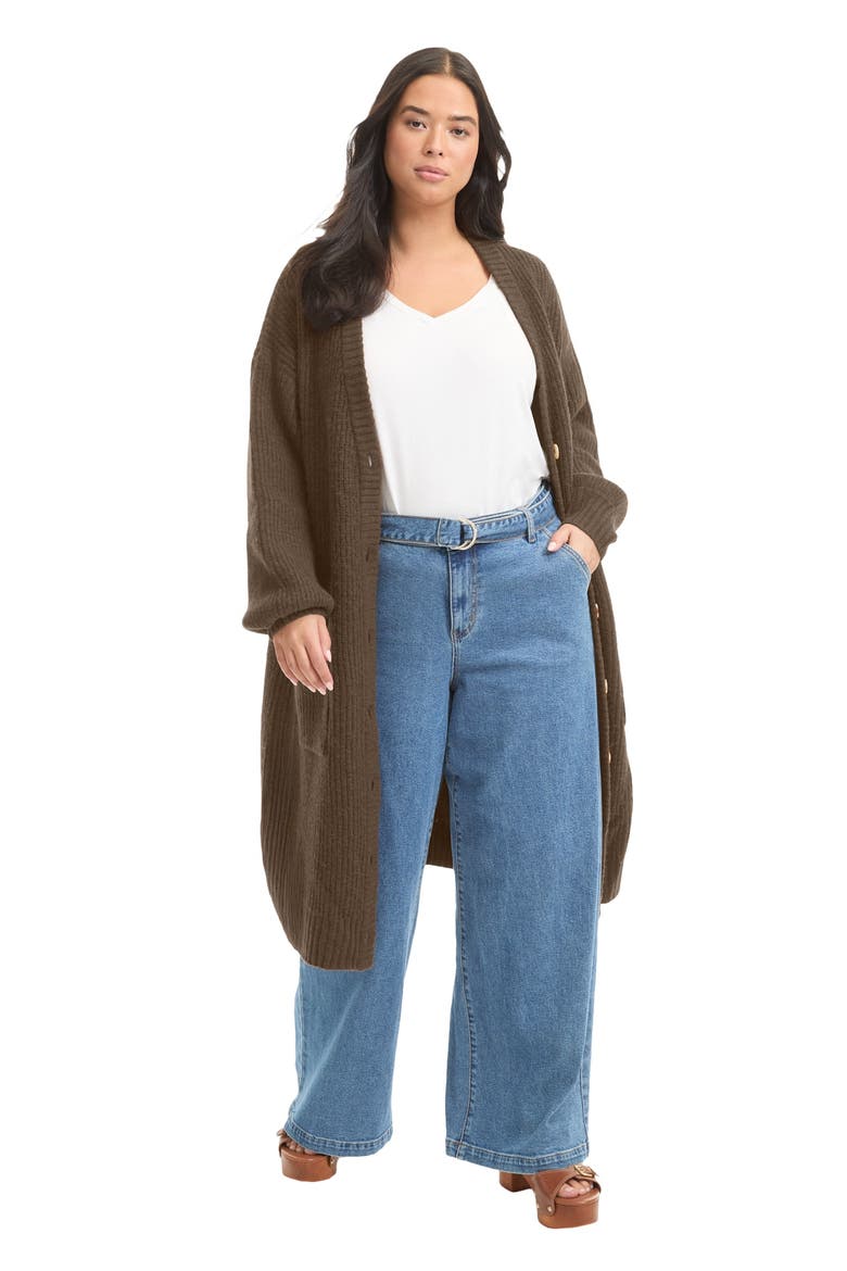 Midi Length Button Down Cardigan, Main, color, COCOA