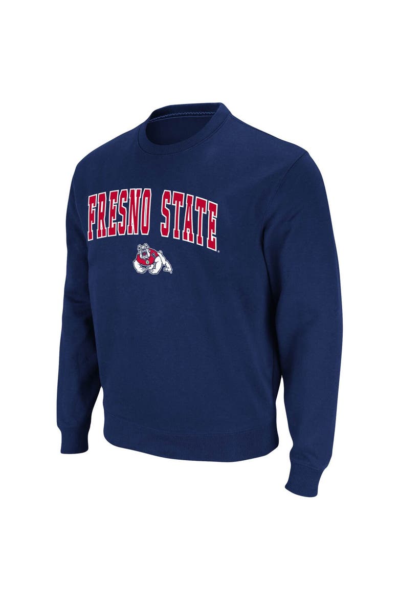 Men's Colosseum Navy Fresno State Bulldogs Arch & Logo Tackle Twill Pullover Sweatshirt, Alternate, color, Navy