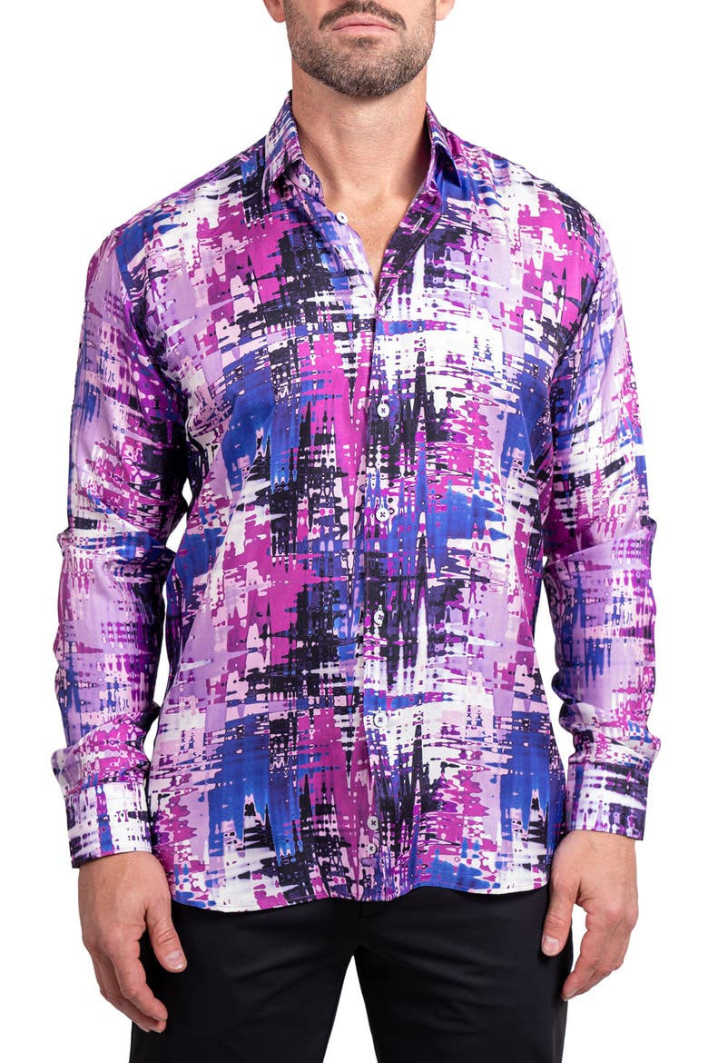 Fibonacci Ascension Contemporary Fit Button-Up Shirt, Main, color, PURPLE