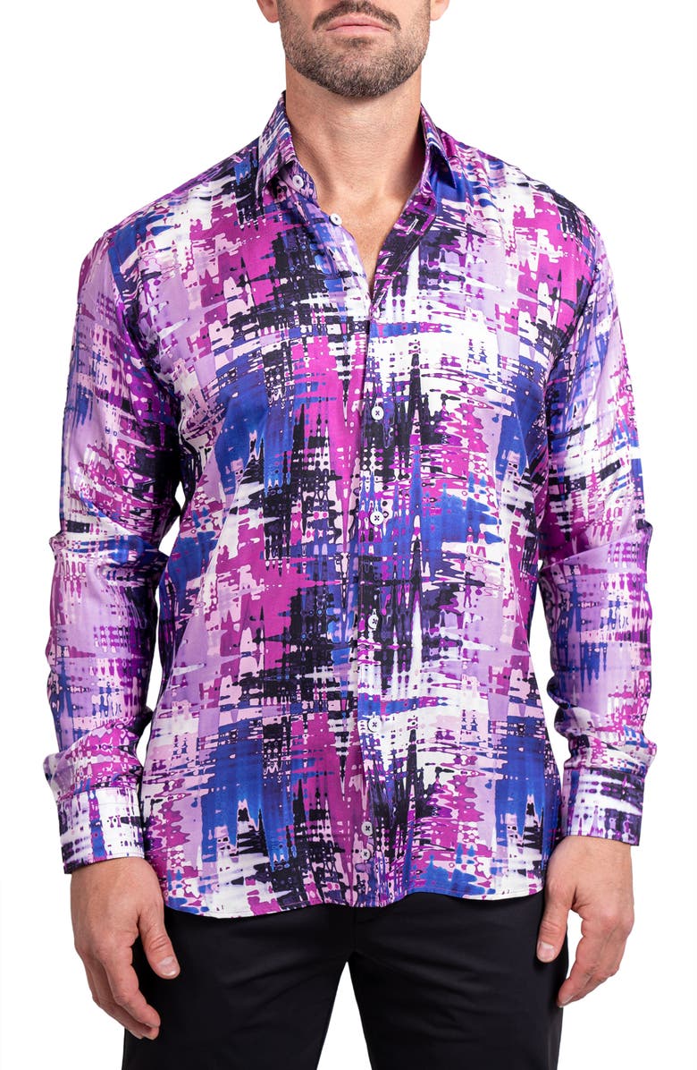 Maceoo Fibonacci Ascension Contemporary Fit Button-Up Shirt, Main, color, Purple
