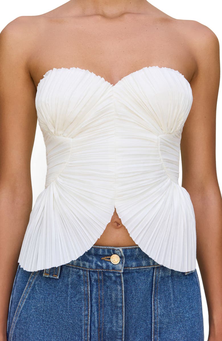 Cult Gaia Jace Pleated Strapless Top, Alternate, color, Off White