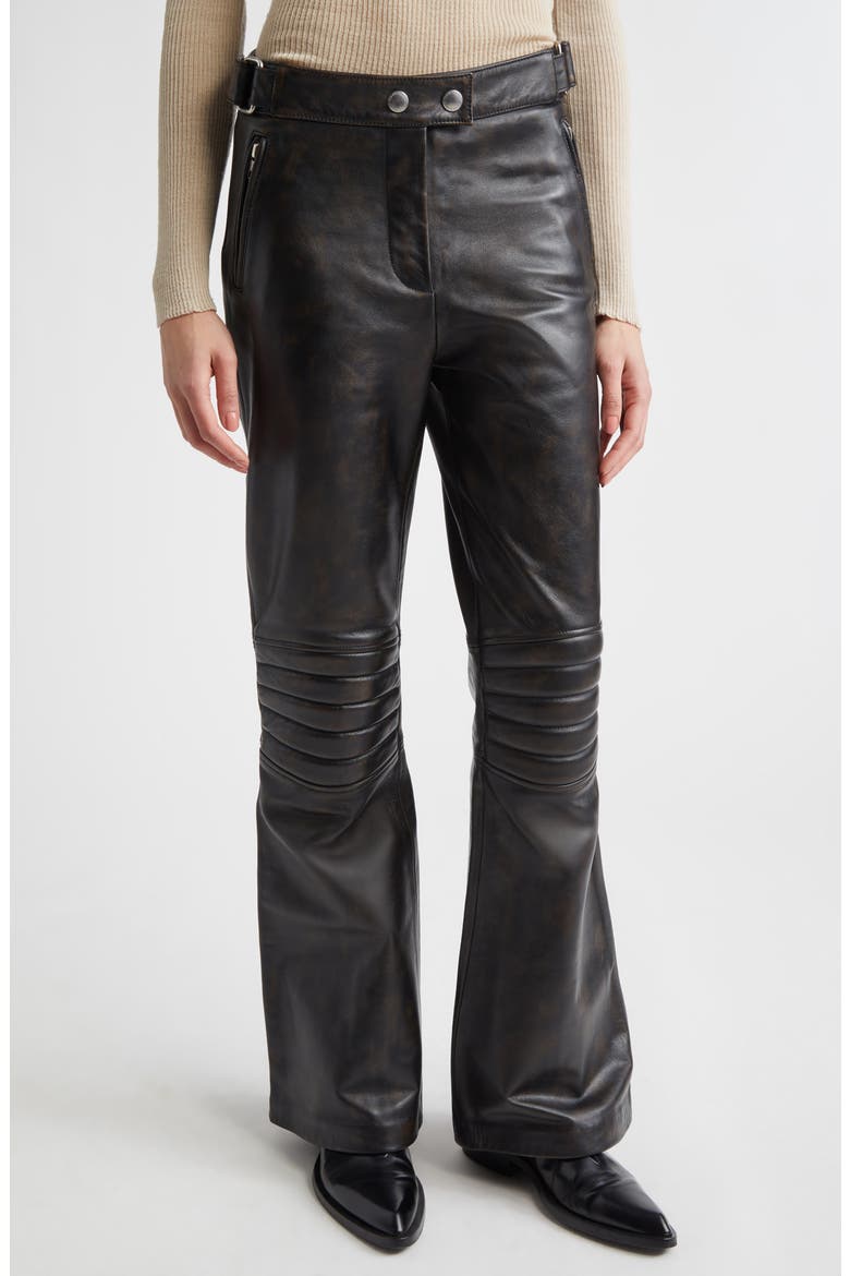 Heleen Leather Trousers, Main, color, WORN BLACK