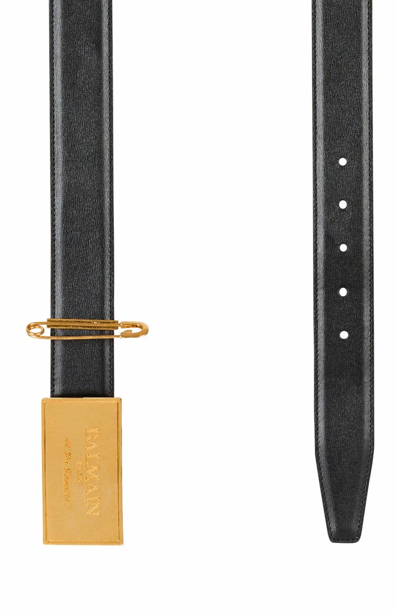 Balmain Leather Belt With Safety Pin, Alternate, color, Black