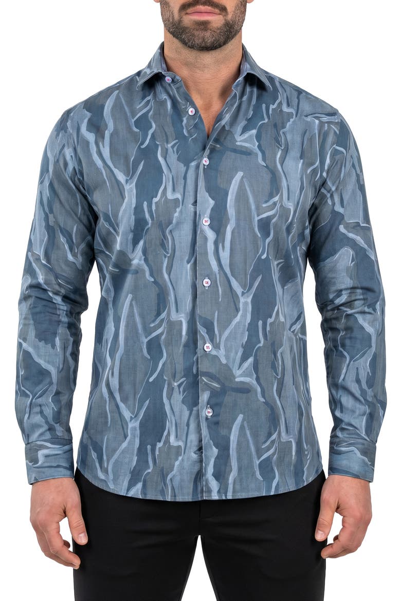 Fibonacci Contemporary Fit Button-Up Shirt, Main, color, GREY