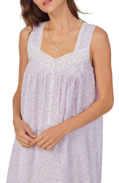 Shop Eileen West Floral Sleeveless Ballet Cotton Lawn Nightgown In White Grid Pink/peri Ditsy