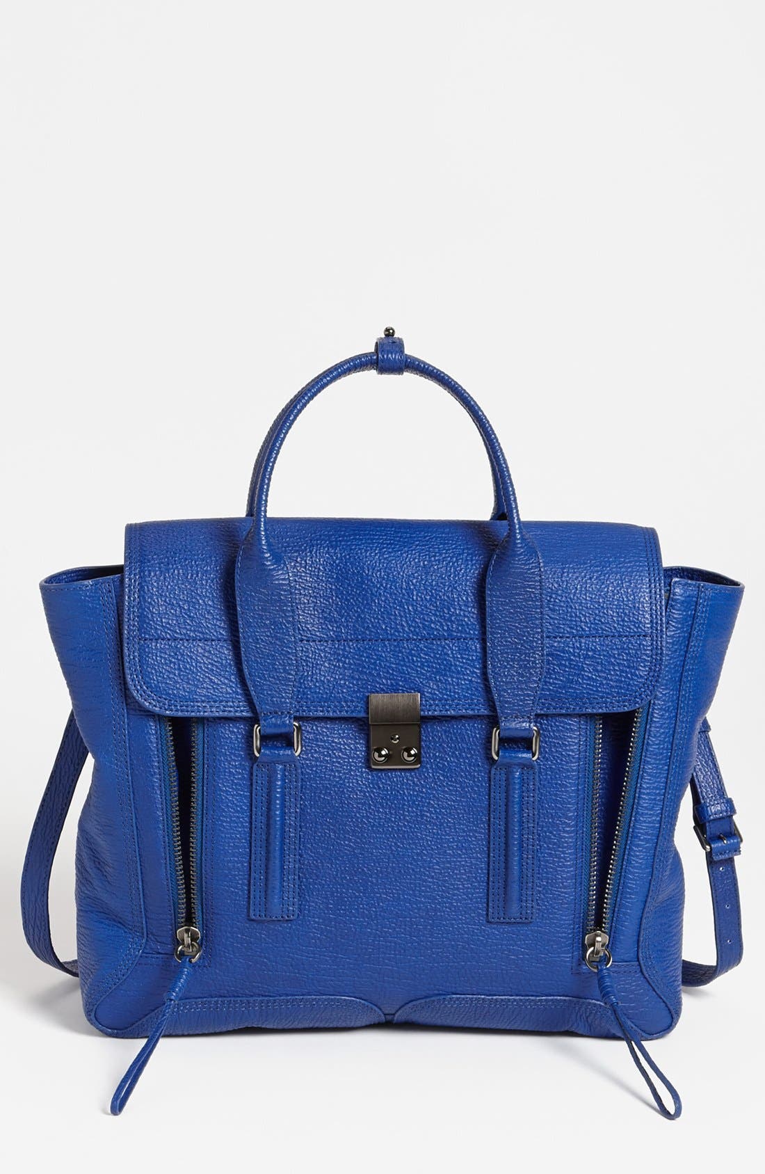 'Pashli' Shark Embossed Leather Satchel, Main, color, COBALT