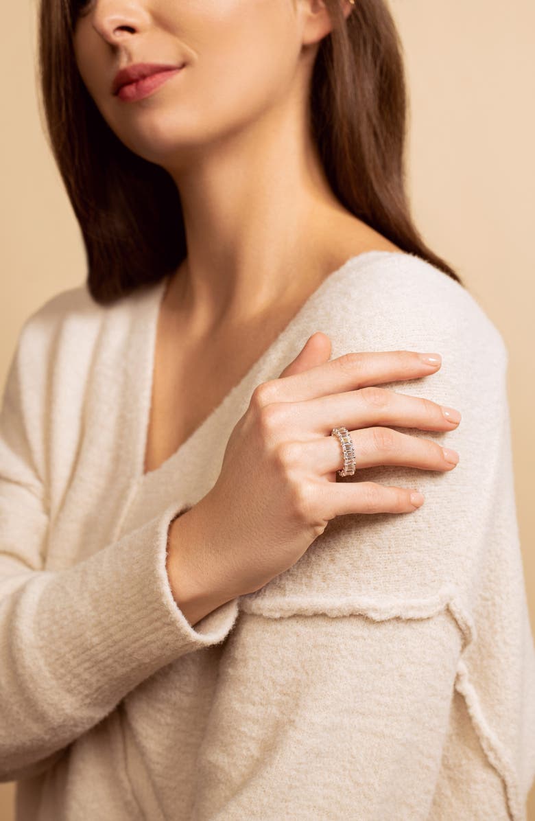 HauteCarat Emerald Cut Lab Created Diamond 18K Gold Eternity Band, Alternate, color, White Gold