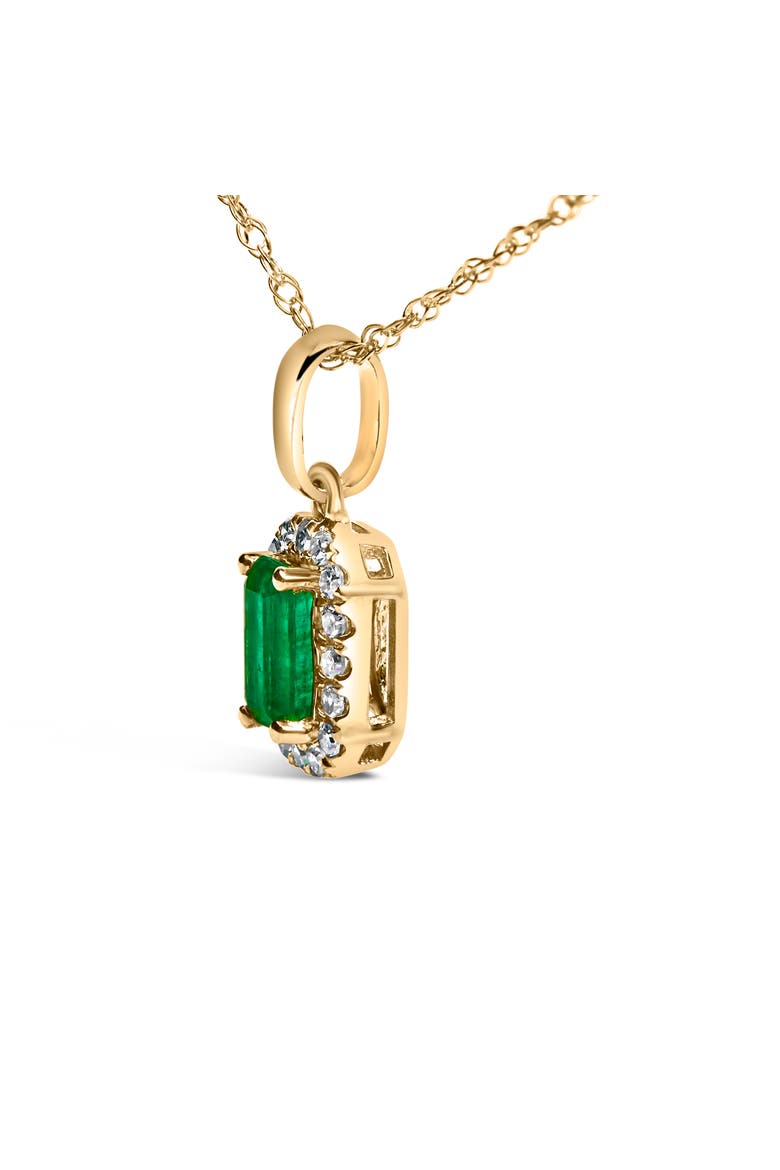 Gold Emerald and Diamond Accent Halo Octagonal Pendant Necklace, Alternate, color, Yellow
