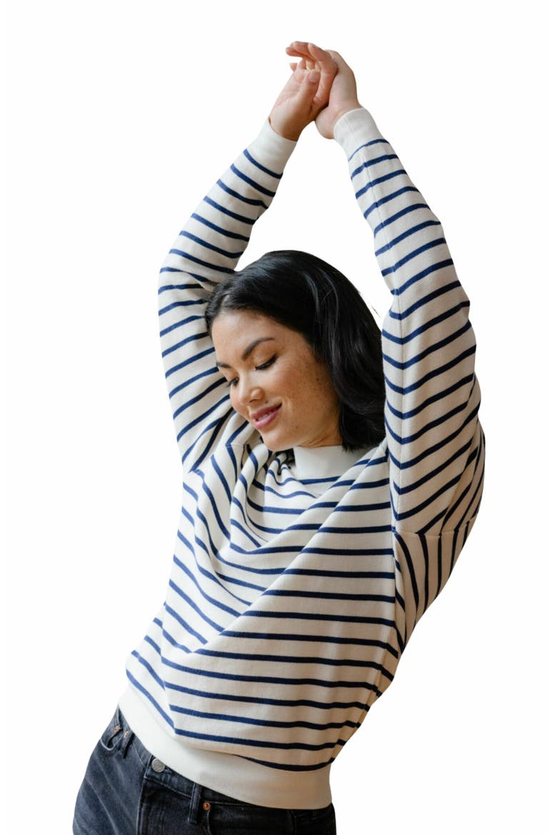 Brea Waffle Sweatshirt, Main, color, Midnight/Almond Stripe