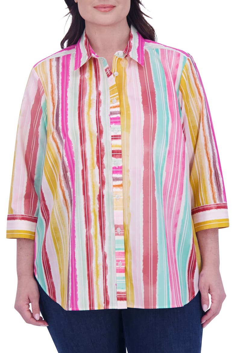 Watercolor Stripe Button-Up Shirt, Main, color, MULTI STRIPE