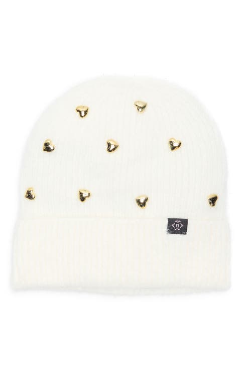 Heart Studs Knit Cuffed Beanie