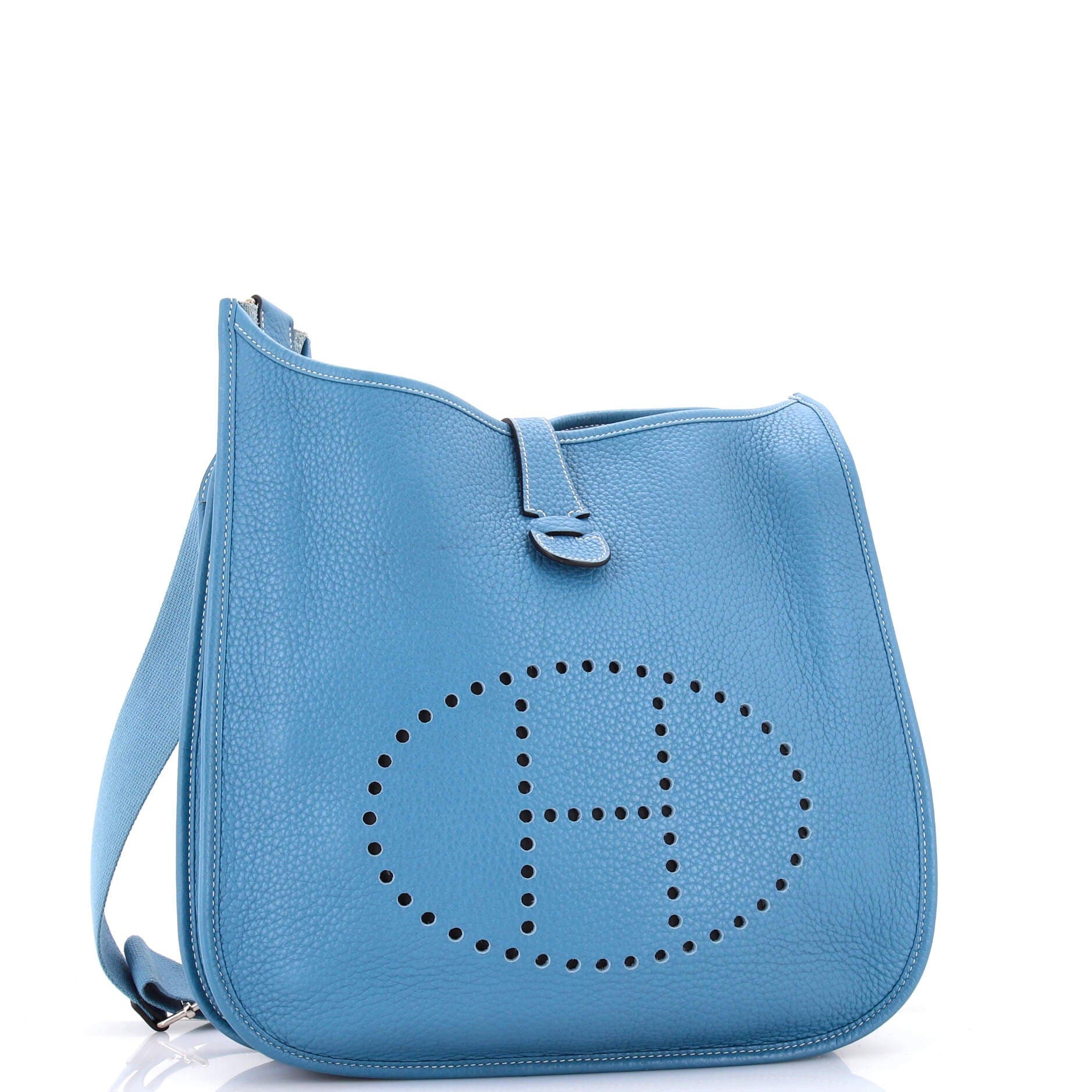 Pre-Owned Hermes Evelyne Bag Gen III Clemence GM, Alternate, color, Bleu Jean