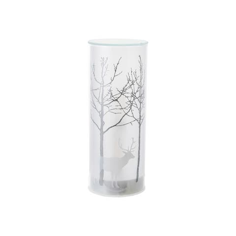 Glass LED Motion Light with Trees and Reindeer Image, White and Silver Finish