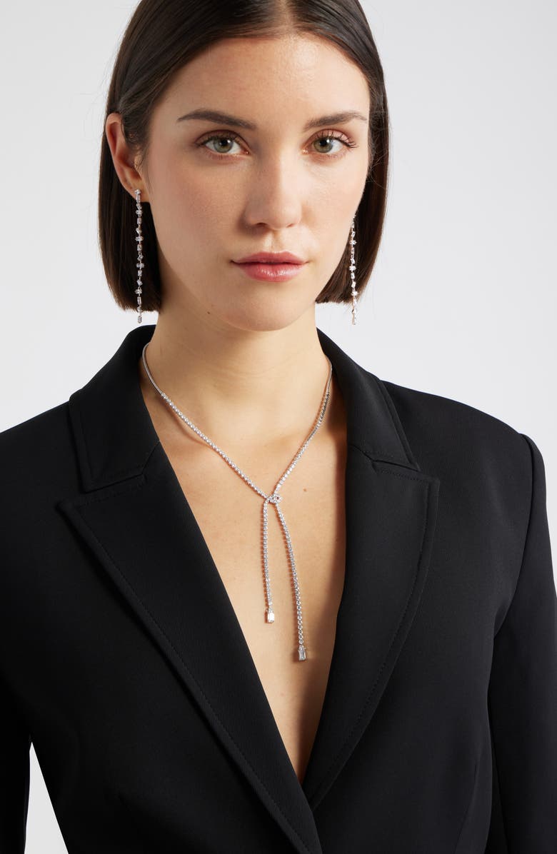 Nordstrom Cubic Zirconia Knotted Tennis Y-Necklace, Alternate, color, Clear- Silver