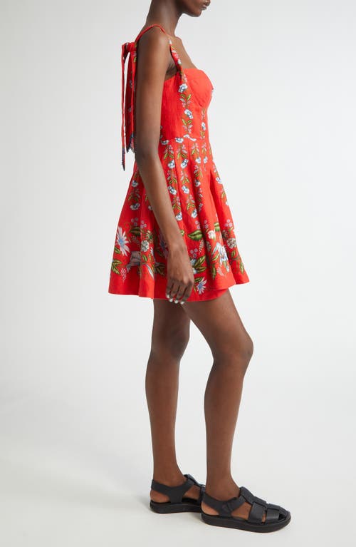 Farm Rio Sweet Bloom Bouquet Linen Blend Minidress In Red