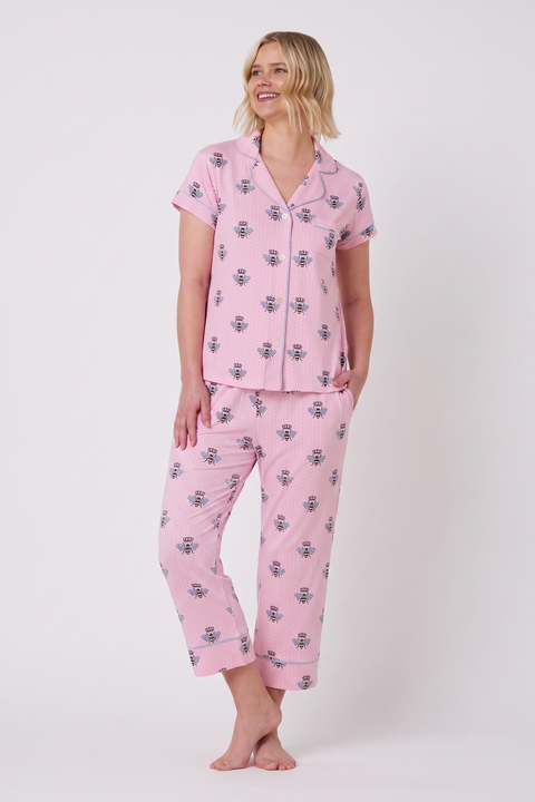 Floral Pima Knit Short-Sleeved Capri Pajama Set