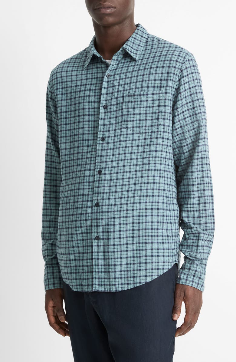Vince Plaid Classic Fit Linen Blend Button-Up Shirt, Alternate, color, 