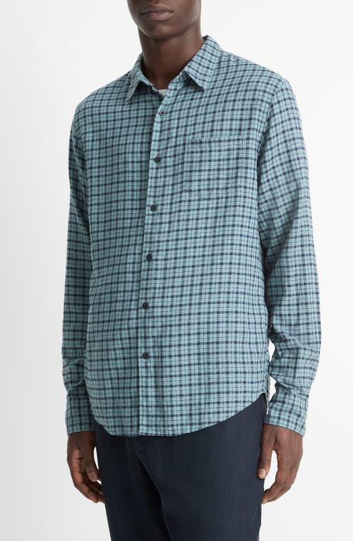 Vince Plaid Classic Fit Linen Blend Button-up Shirt In Lagoon/magic Night