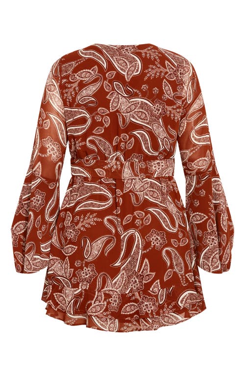 City Chic Dream Paisley Faux Wrap Minidress In Brown