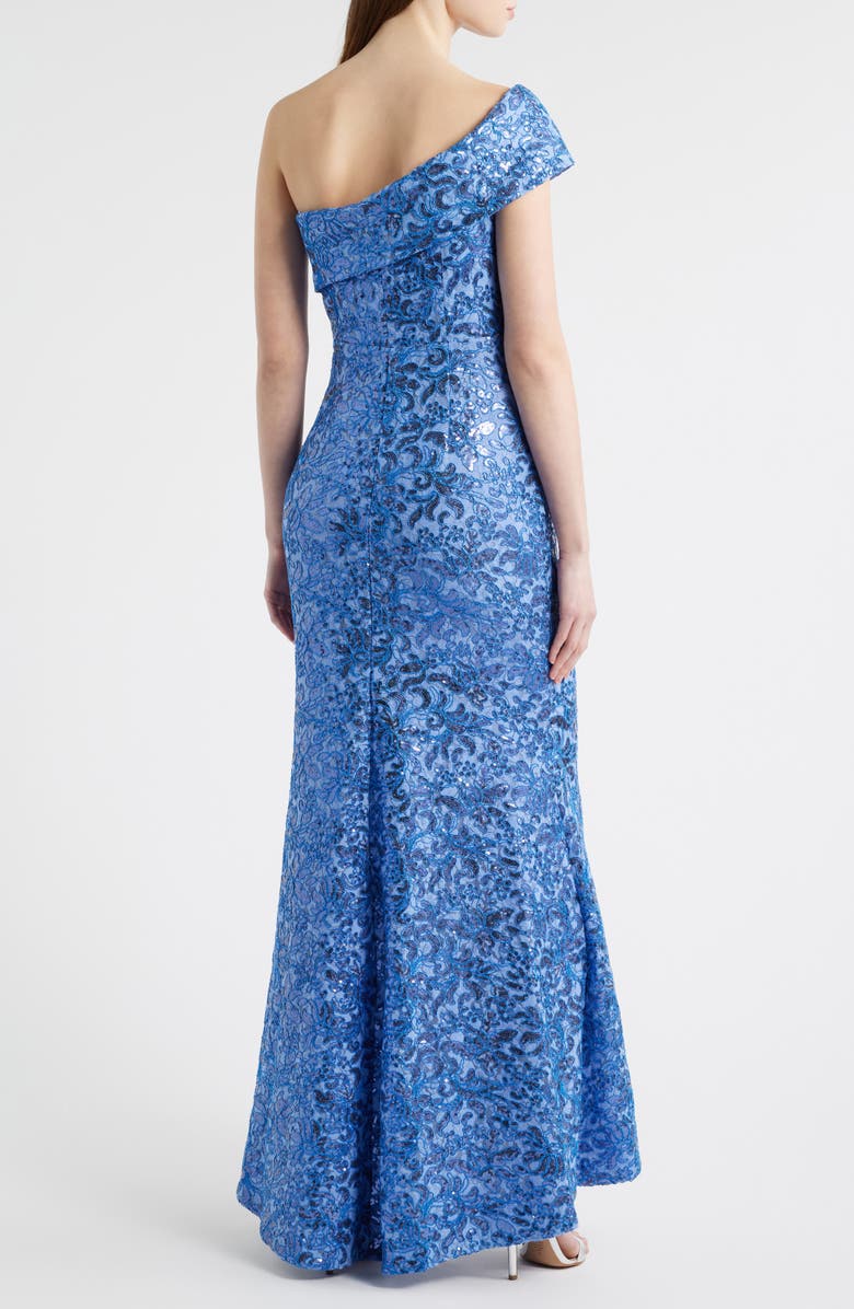 Eliza J Rhinestone One-Shoulder Mermaid Gown, Alternate, color, Lake