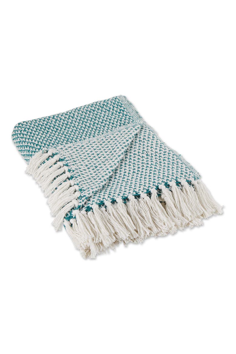 Tassel Woven Cotton Throw Blanket, Main, color, GREEN