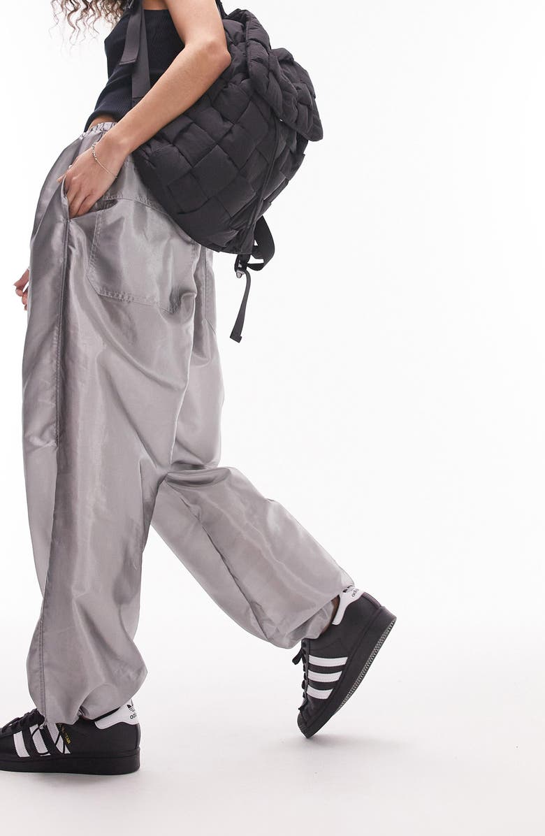 Topshop Oversize Metallic Parachute Trousers, Alternate, color, Silver