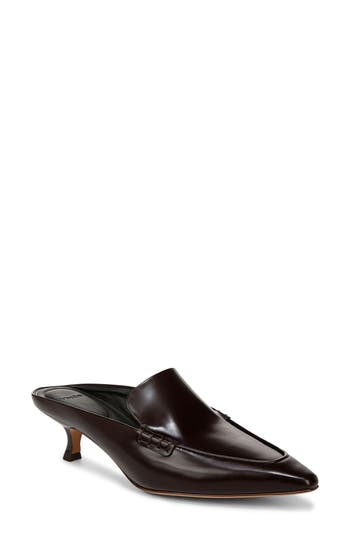 Vince Samy Pointed Toe Kitten Heel Loafer Mule In Brown