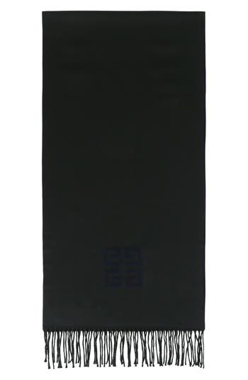 Givenchy 4g Fringe Wool Scarf In Navy Black