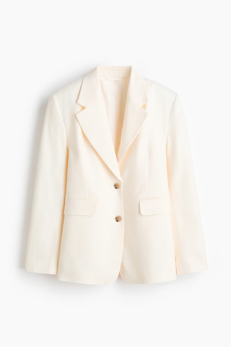 Single-breasted Linen-blend Blazer, Alternate, color, Cream