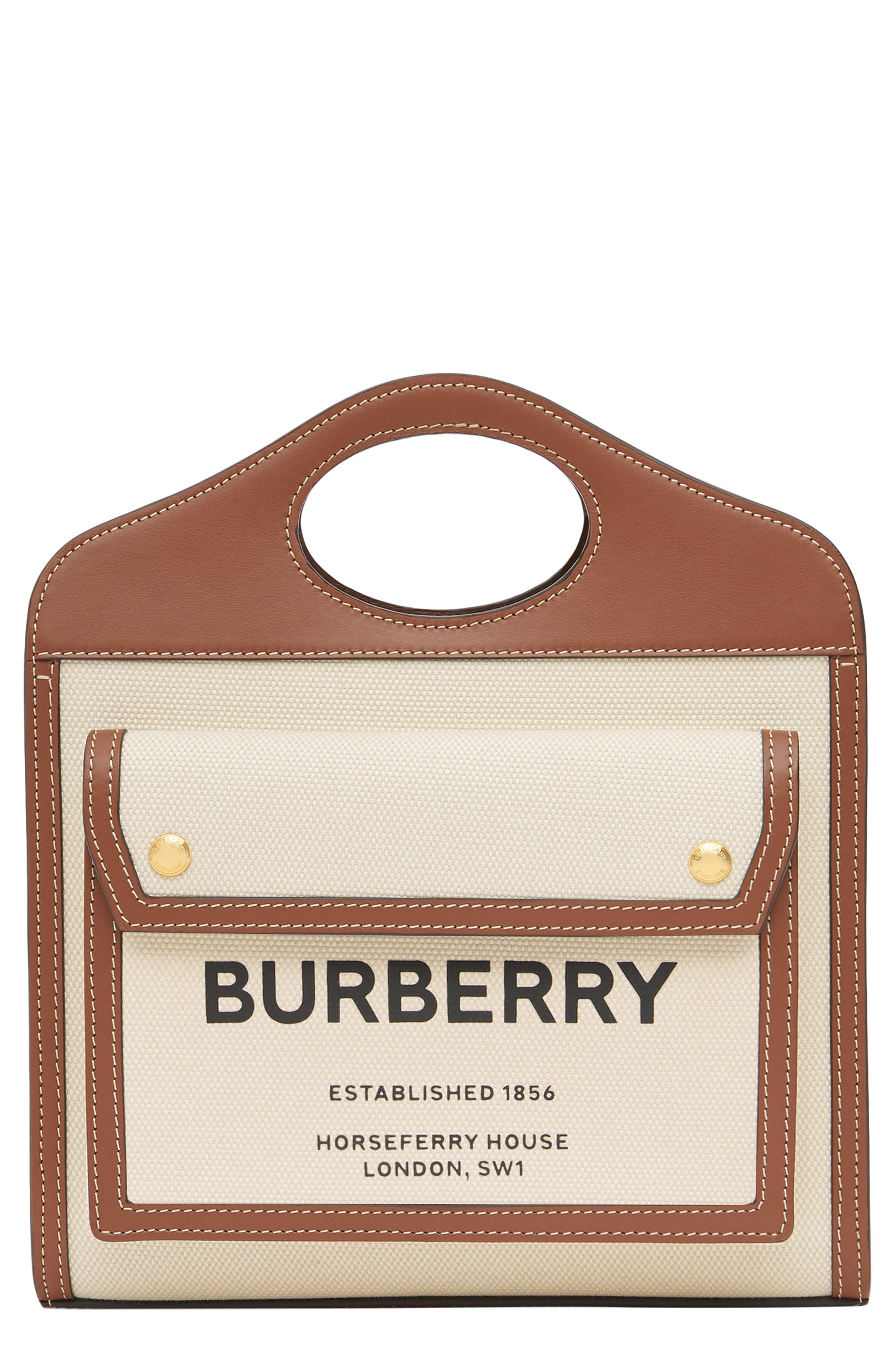 Burberry Mini Two-Tone Canvas & Leather Pocket Bag, Main, color, 
