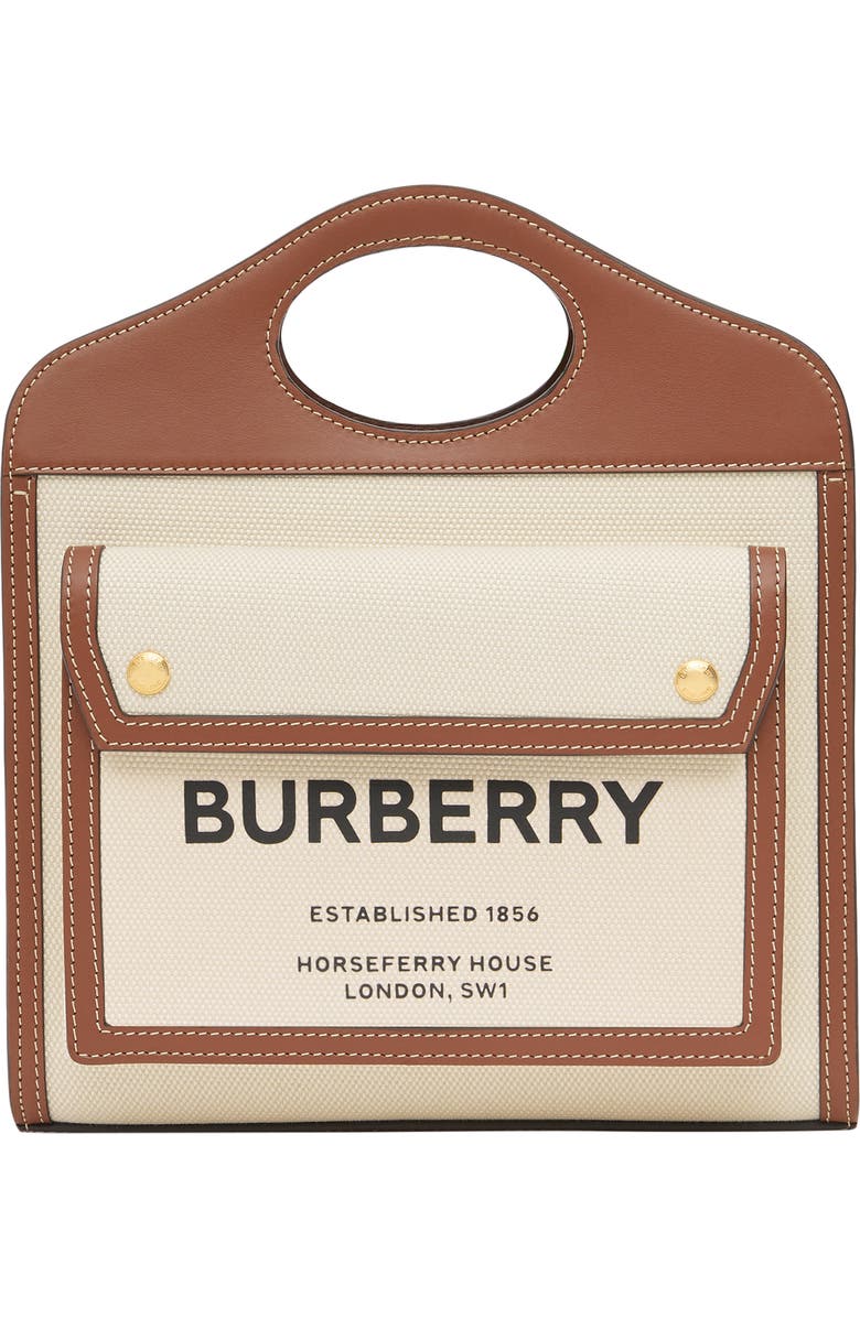 Burberry Mini Two-Tone Canvas & Leather Pocket Bag, Main, color,