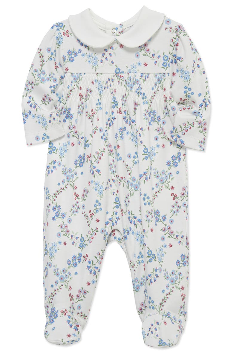 Little Me Floral Trellis Pima Cotton Footie, Alternate, color, White Multi