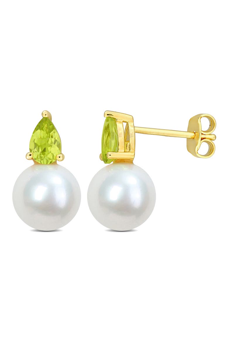 Peridot & Freshwater Pearl Stud Earrings, Main, color, GREEN