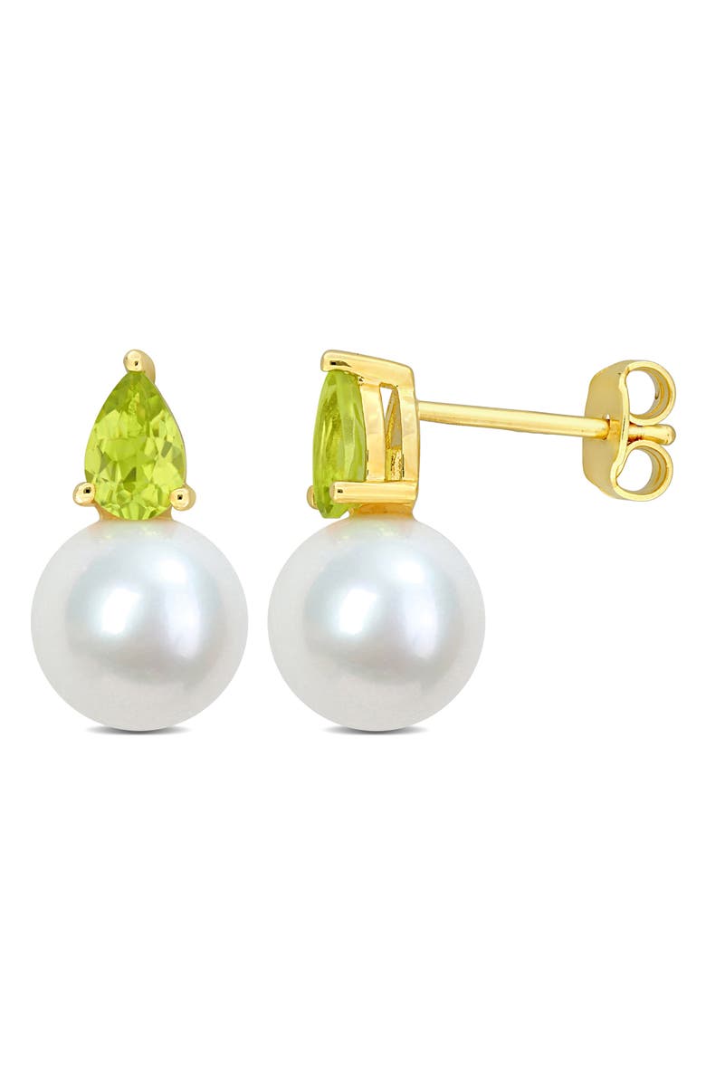 DELMAR Peridot & Freshwater Pearl Stud Earrings, Main, color, Green