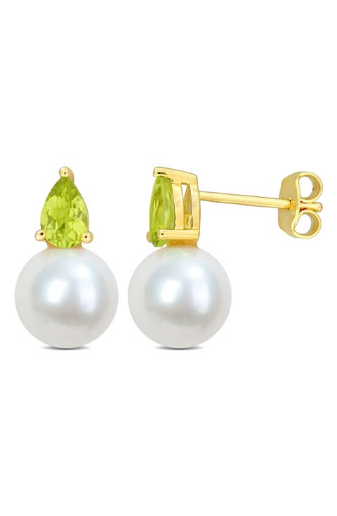 Peridot & Freshwater Pearl Stud Earrings