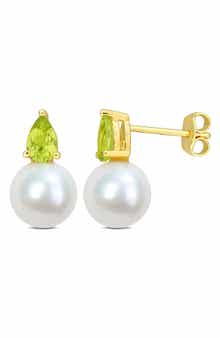 DELMAR Peridot & Freshwater Pearl Stud Earrings