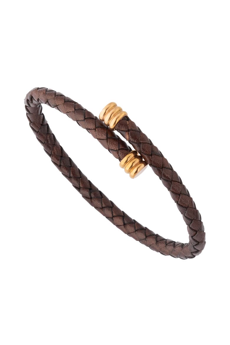 Flexible Braided Leather Bracelet With Stainless Steel End Caps, Main, color, BLUE