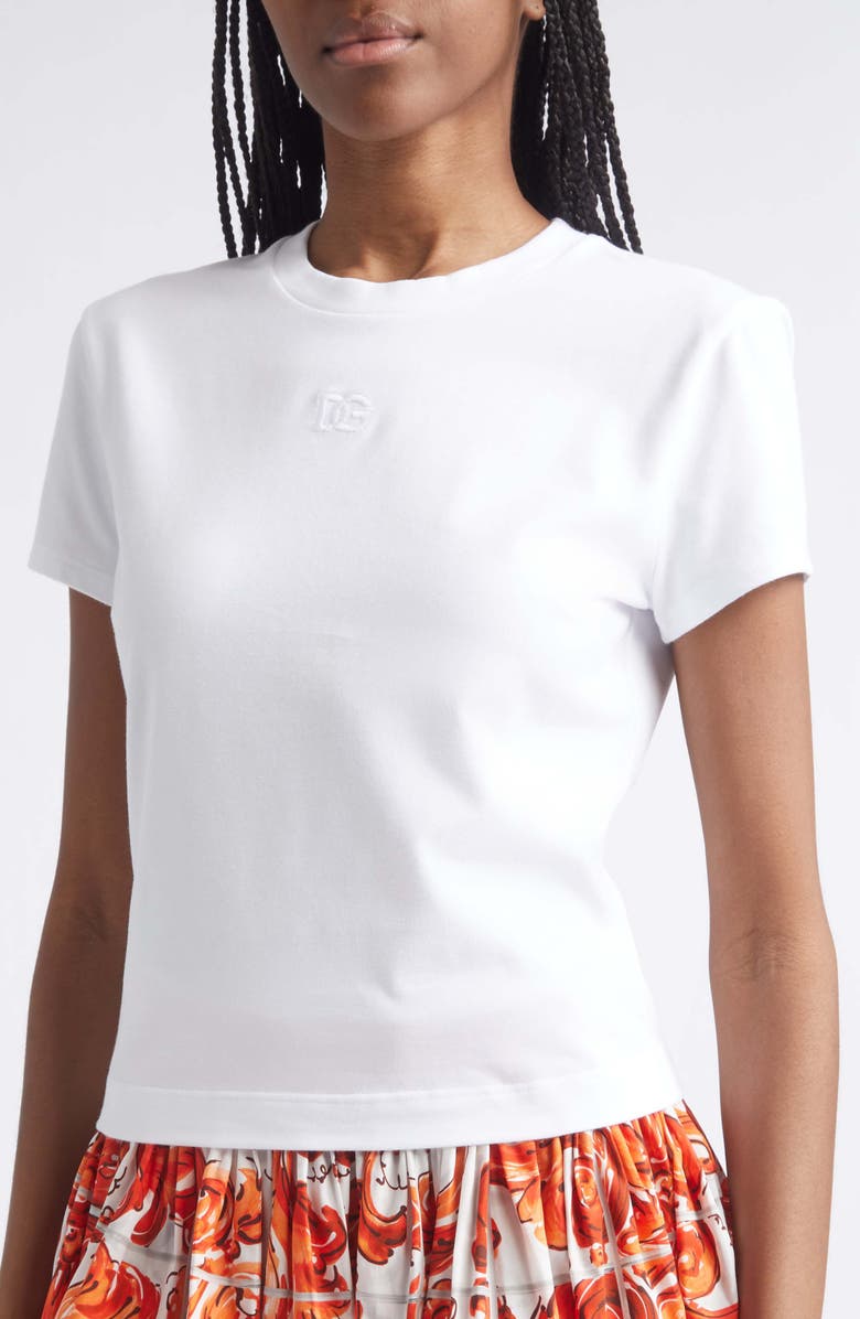 Dolce&Gabbana Embroidered Logo Jersey T-Shirt, Alternate, color, W0800 Bianco Ottico