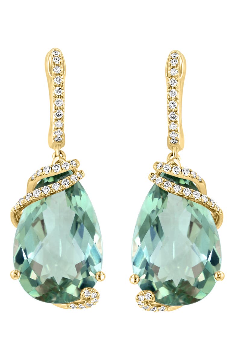 EFFY 14K Yellow Gold Green Quartz & Diamond Drop Earrings, Alternate, color, 