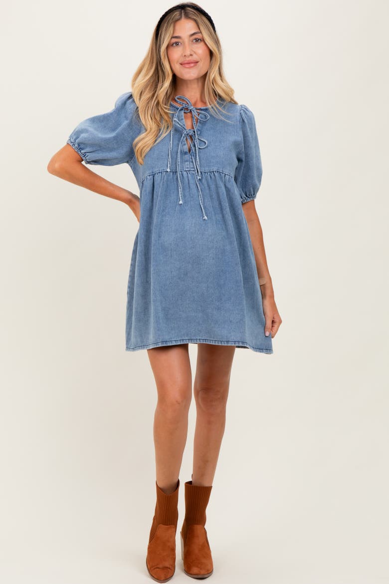 Double Front Tie Dress, Main, color, Blue