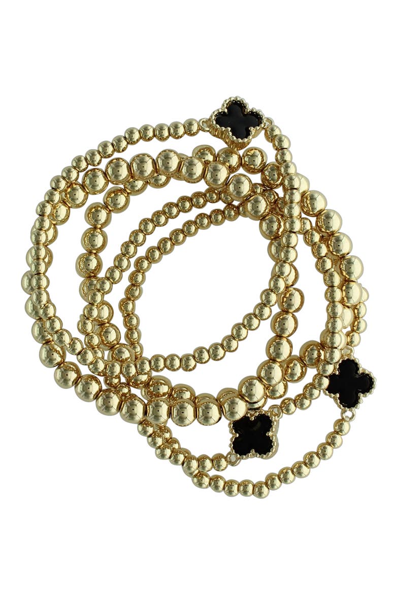 Set of 5 Clover Beaded Stackable Bracelets, Main, color, GOLD / BLACK