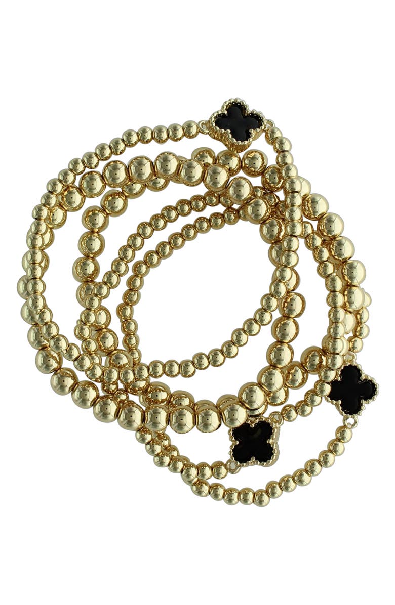 OLIVIA WELLES Set of 5 Clover Beaded Stackable Bracelets, Main, color, Gold / Black
