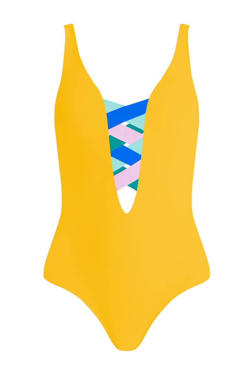 St Martin Bandage One-Piece Swimsuit, Alternate, color, Yellow