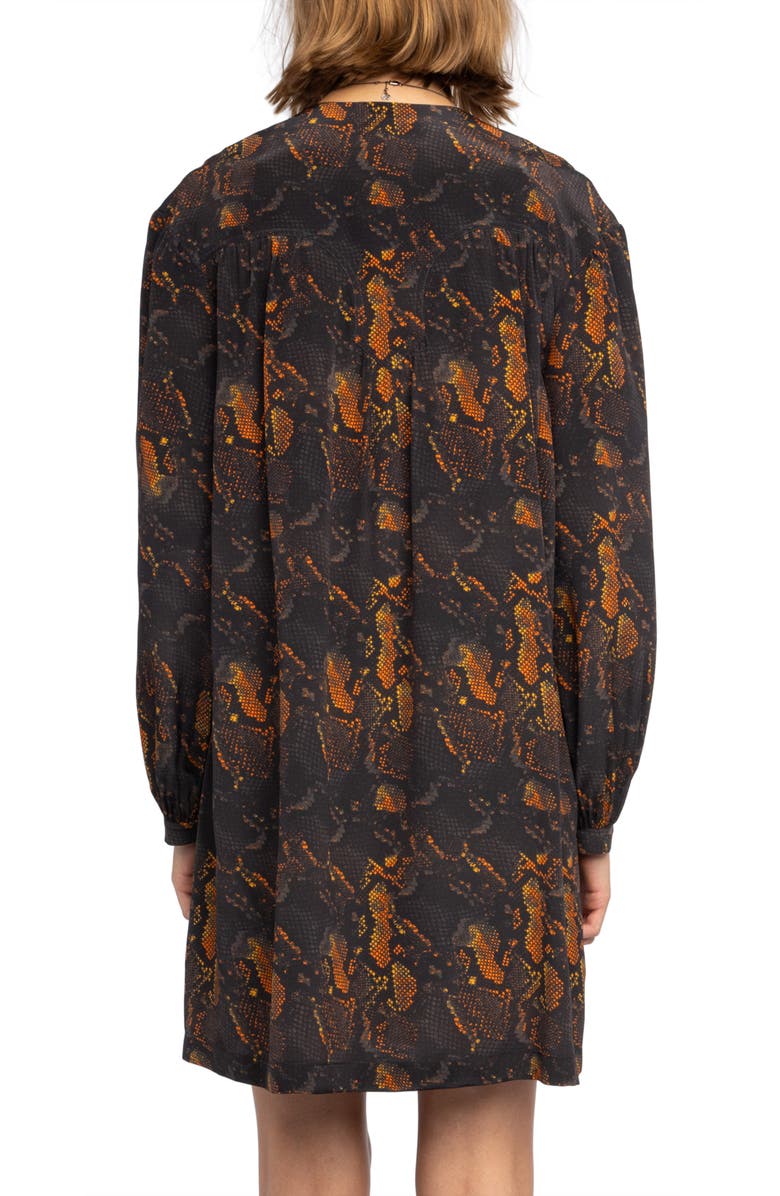 Zadig & Voltaire Ramela Snakeskin Print Long Sleeve Silk Minidress, Alternate, color, Black