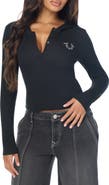 True Religion Crystal Embellished Buddha Hooded Henley T-Shirt
