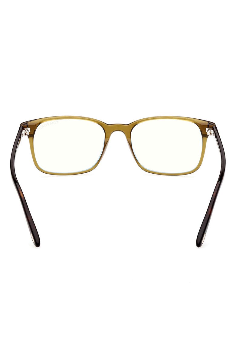 TOM FORD 53mm Rectangular Blue Light Blocking Glasses, Alternate, color, Shiny Dark Green