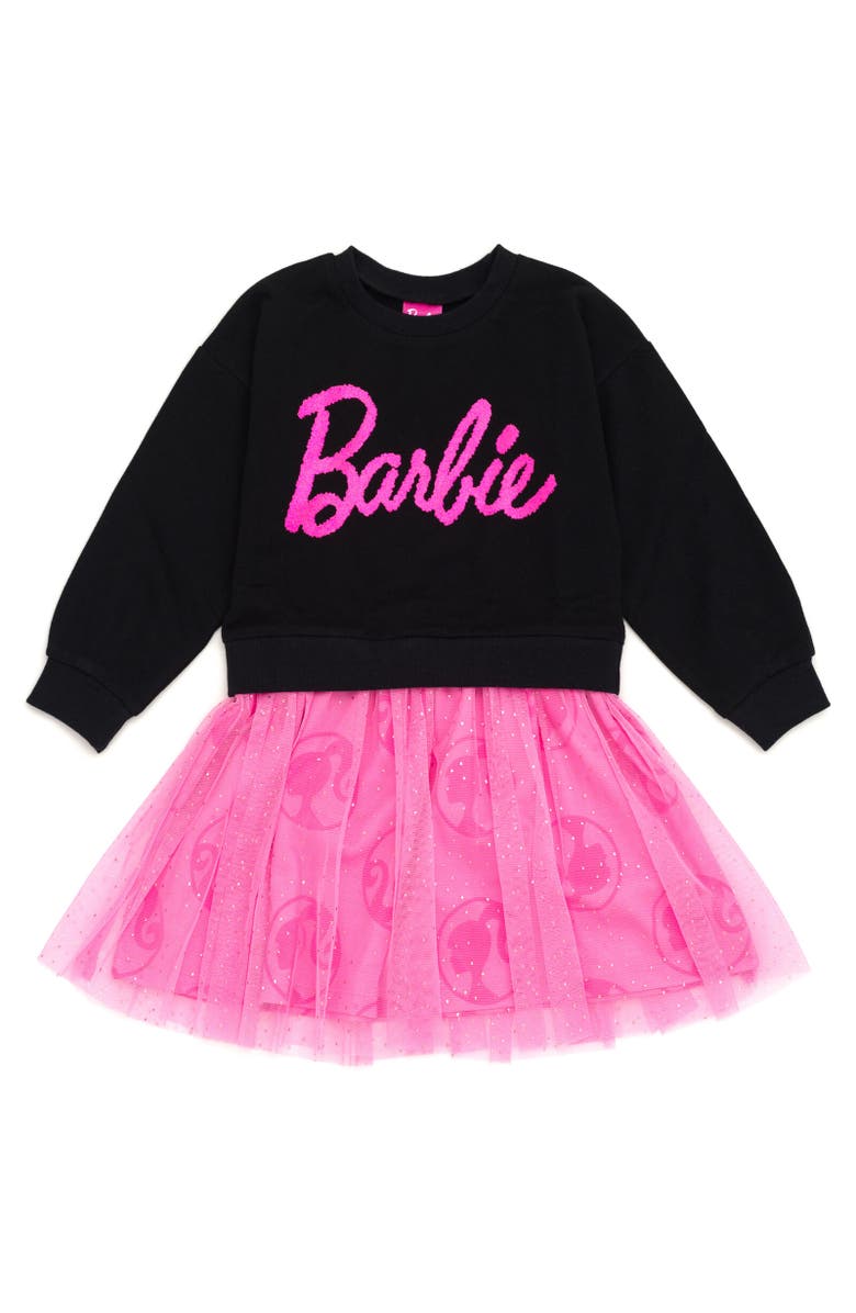 Barbie Long Sleeve Tulle Dress, Main, color, Black
