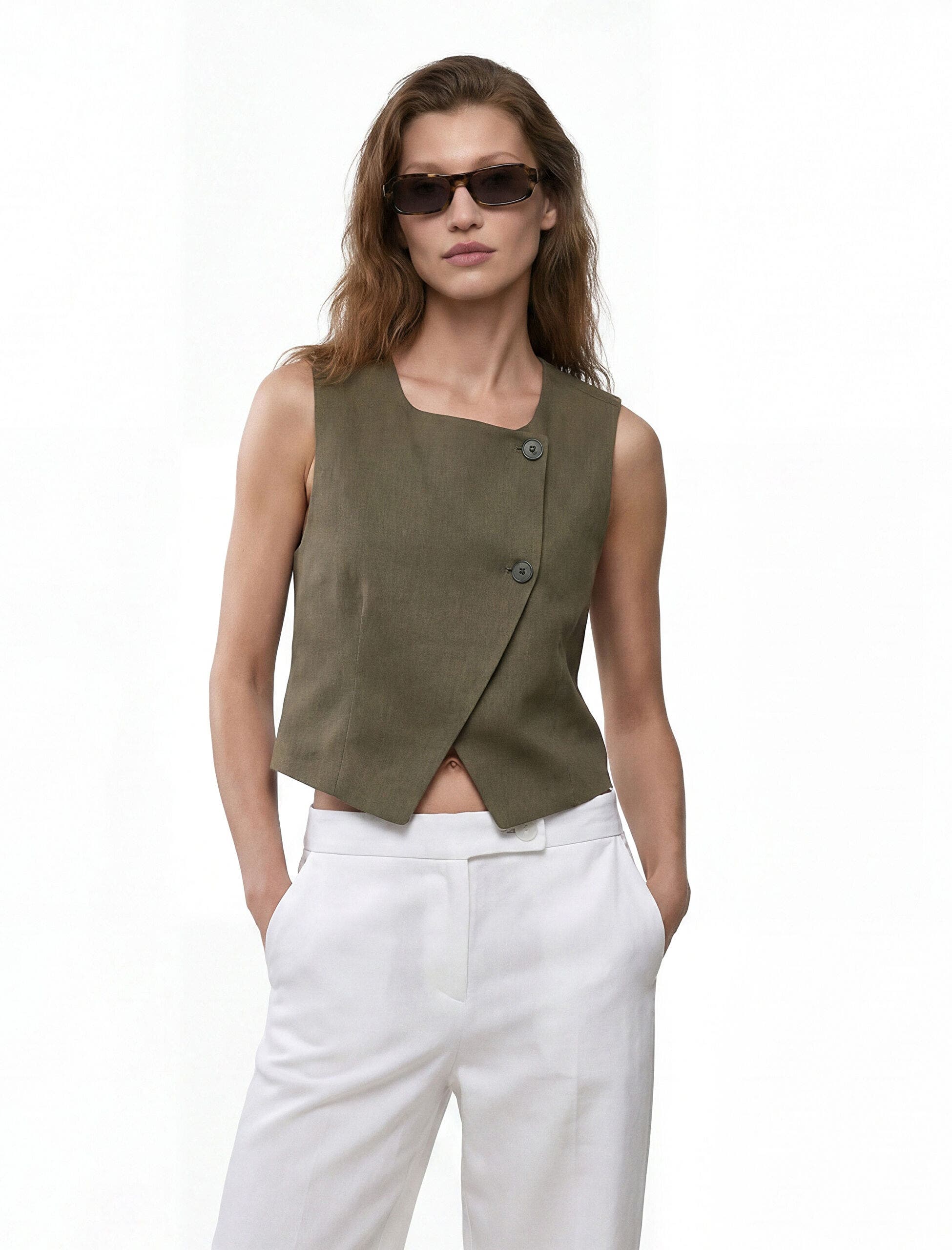 トップス enof pear skin vest ecru Crew Neck Asymmetric Linen Vest (Women) | Nordstrom