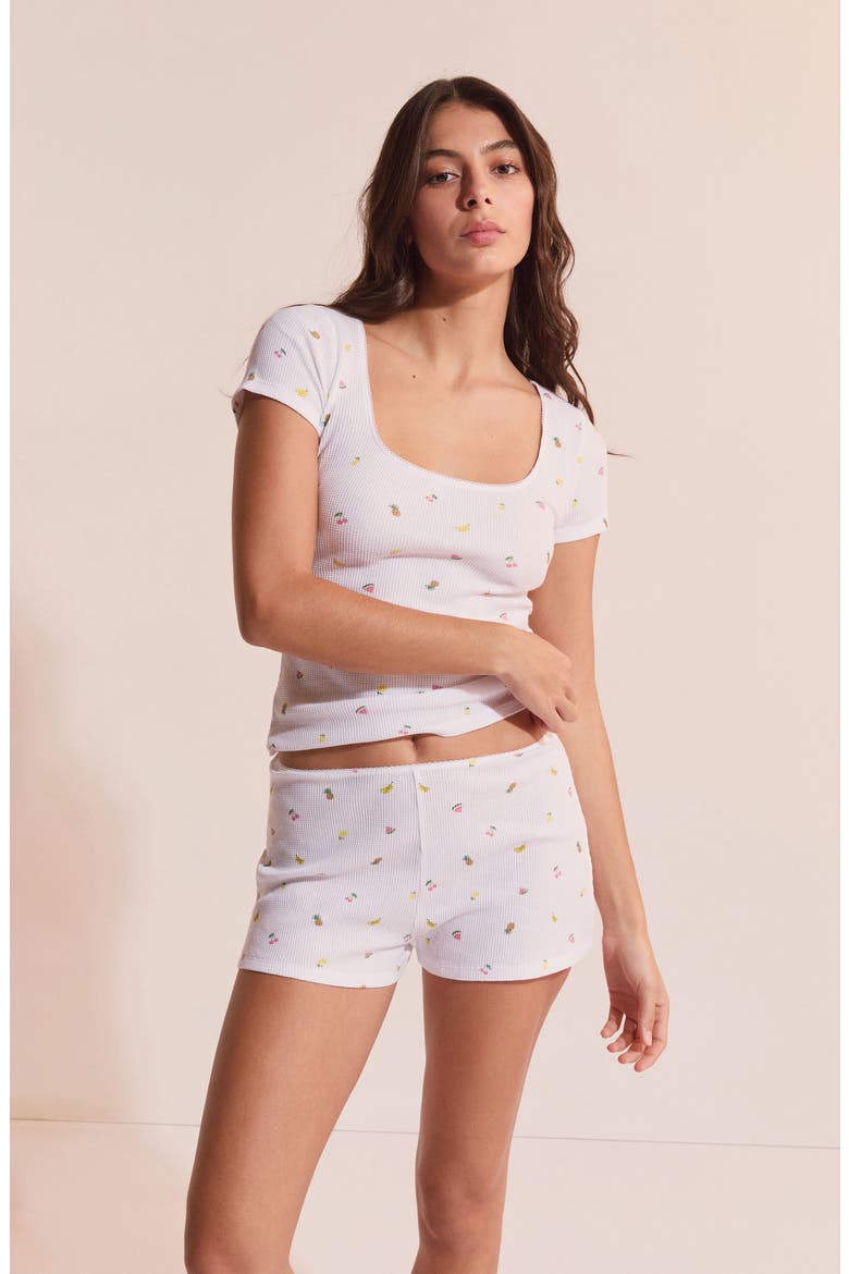 Rives Fruit Print Waffle Knit Cotton Sleep Shorts, Alternate, color, WHITE